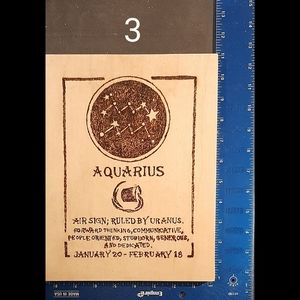 Aquarius wood burned plaque